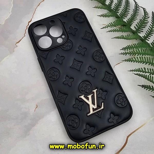 قاب گوشی iPhone 13 Pro آیفون پافر چرمی محافظ لنز دار لویی ویتون LV مشکی کد 447